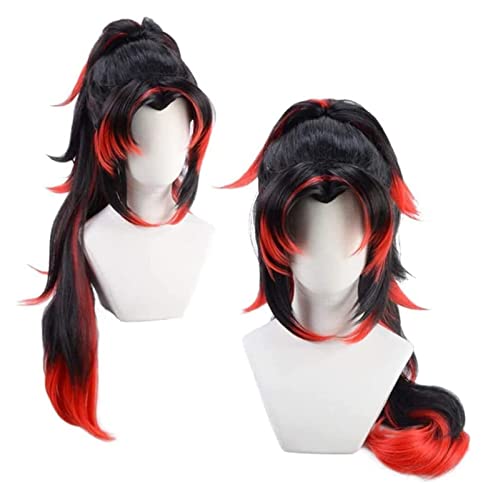 WELLHY Kokushibou Perücke Cosplay schwarz rot Lange Perücke Anime Kostüm mit Perückenkappe Coser Perücke von WELLHY