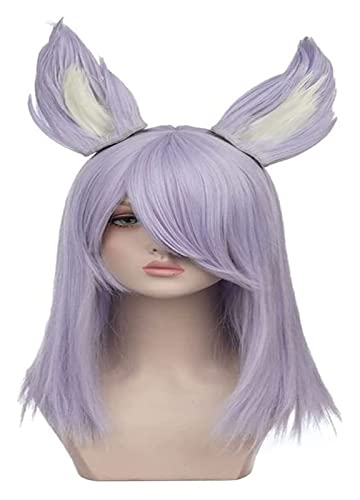 WELLHY OW DVA Shin-Ryeong Halloween Cosplay Perücke Spiel Anime Lavendel Haar mit Ohren Handgemachte Coser Perücke von WELLHY