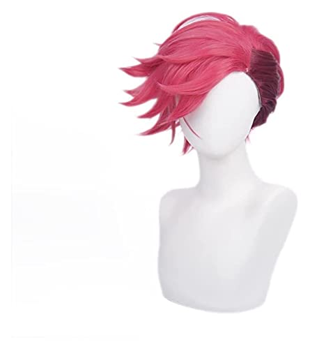 WELLHY Spiky Magenta Cosplay Perücke for Vi League of Legends Anime LOL Arcane Vi Rose Rot Kurz Cosplay Perücken Coser Perücke von WELLHY