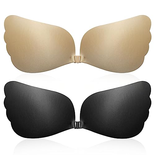 WELLXUNK Klebe BH Push Up, 2 Stück Trägerloser BH, Unsichtbarer Klebe BH, Trägerloser Rückenfreier BH, Wiederverwendbare BH Rückenfrei Abdeckungen für Abendkleid Brautkleid Badeanzug und Rückenfreie von WELLXUNK