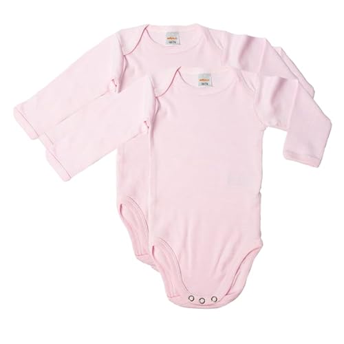 wellyou, 2er Set Kinder Baby-Body Langarm-Body, rosa weiß gestreift, Geringelt, Feinripp 100% Baumwolle, Größe 50 von wellyou