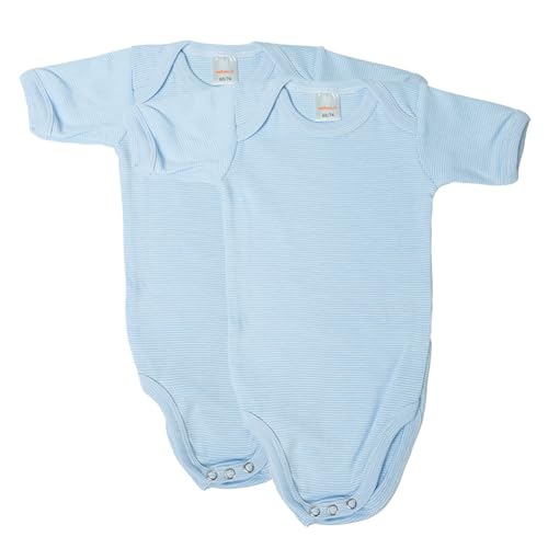 wellyou - Baby Body Kurzarm aus 100% super weicher Baumwolle - 2er Set Kurzarm Body Baby für Mädchen und Jungen - Kinder Kurzarmbody - Erstklassiger Babybody - Made in EU (Hellblau Weiss - Gr. 80-86) von wellyou