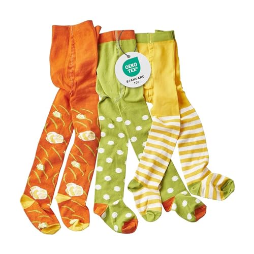 wellyou baby/kinder Strumpfhosen für Mädchen, Baby-Strumpfhose/Kinder-Strumpfhose Gr 62-146, made in Europe (grün/weiß Punkte & Blumen | gr 62-68) von wellyou