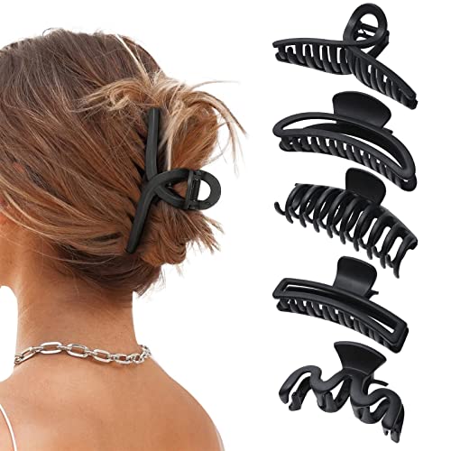 5 Stück Große Haarklammer，WELROG Rutschfeste große Haarspangen für Damen Mädchen Haar Jaw Clips für dickes Haar Dünnes Haar (Schwarz) von WELROG