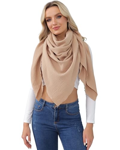 WELROG 100% Baumwolle Damen Winterschal - Einfarbig, Beige, 130 x 130 cm, Muslimisches Kopftuch, Warm, Modisch, Vielseitig, Sanft, Hautfreundlich, Hypoallergen, Langlebig von WELROG