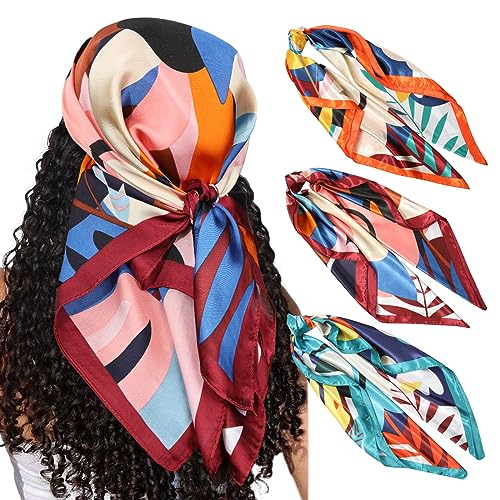 WELROG 3 Stück 70x70cm Chiffon Kopftuch Halstuch für Damen - Bandana Damen Große Guadratische Seidentuch Damen von WELROG