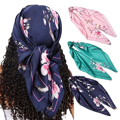 WELROG 3 Stück 70x70cm Chiffon Kopftuch Halstuch für Damen - Bandana Damen Große Guadratische Seidentuch Damen von WELROG