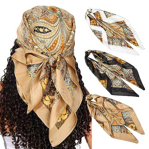 WELROG 3 Stück 70x70cm Chiffon Kopftuch Halstuch für Damen - Bandana Damen Große Guadratische Seidentuch Damen von WELROG