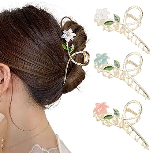 WELROG 3 Stück Blumen Metall Haarspangen für Damen – Große Haarkrallen Clips für Frauen für Dickes Haar, Dünnes Haar, Haarkralle für Mädchen von WELROG