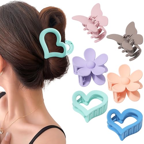 WELROG 6 Stück Haarklammer Damen mittelgroß Herz Haarspangen Schmetterling Haarklammer Haarklammern für Frauen mit Halbgebundenem Haar Hair Clips for Women von WELROG