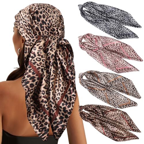 WELROG 90×90cm Große Quadratische Kopftuch Damen - 4 Stück Bandana Damen Seidentuch Haare Haartuch Frauen zum binden Halstuch von WELROG