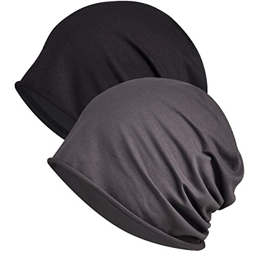 WELROG Chemo Hat Mütze für Frauen Kopftuch Superweicher Slouchy Turban Kopfbedeckung Kopfwickel Chemo Headgear Head Wraps Schlafhut gegen Krebs und Haarausfall Schwarz + Dunkelgrau （Einschichtig） von WELROG