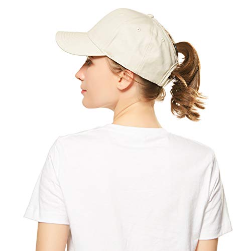 WELROG Dame Baseball Kappe Hip-Hop-Hut Verstellbar Baumwolle Pferdeschwanz (Beige) von WELROG