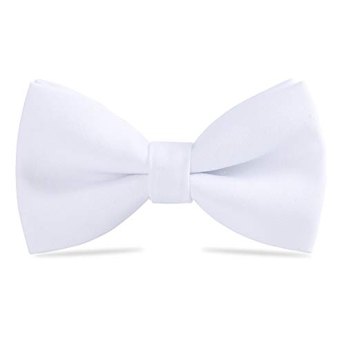 WELROG Klassische gebundene Fliege Kids & Men’Formal Solid Tuxedo Gabardine Einstellbare Fliege Krawatte für Erwachsene & Kinder für Hochzeitsfeier Ausgefallene Plain Bowties (Weiß) von WELROG