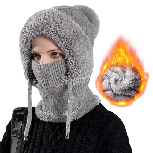 WELROG Plüsch Fahrradhaube mit Sturmhaube Windabweisende Mütze, Schal für Damen und Herren – Gesichtsschutz für Extrem Kaltes Wetter von WELROG