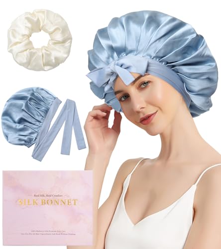 WELROG Seidenhaube zum Schlafen für Damen 100% Maulbeerseide Schlafhaube Seide Silk Bonnet Sleep Cap Haarschutz für die Nacht echte Seide von WELROG