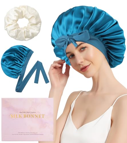WELROG Seidenhaube zum Schlafen für Damen 100% Maulbeerseide Schlafhaube Seide Silk Bonnet Sleep Cap Haarschutz für die Nacht echte Seide von WELROG