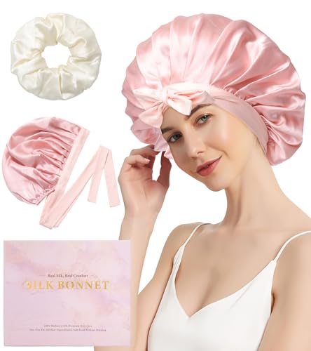 WELROG Seidenhaube zum Schlafen für Damen 100% Maulbeerseide Schlafhaube Seide Silk Bonnet Sleep Cap Haarschutz für die Nacht echte Seide von WELROG