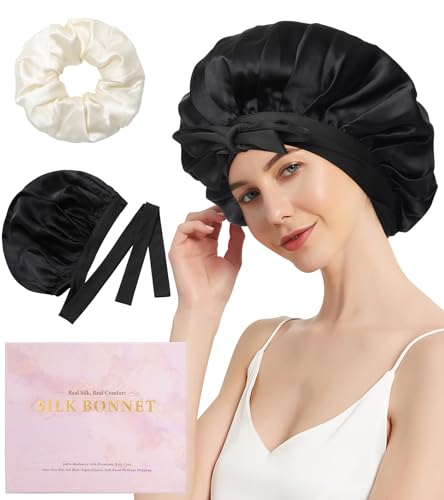 WELROG Seidenhaube zum Schlafen für Damen 100% Maulbeerseide Schlafhaube Seide Silk Bonnet Sleep Cap Haarschutz für die Nacht echte Seide von WELROG