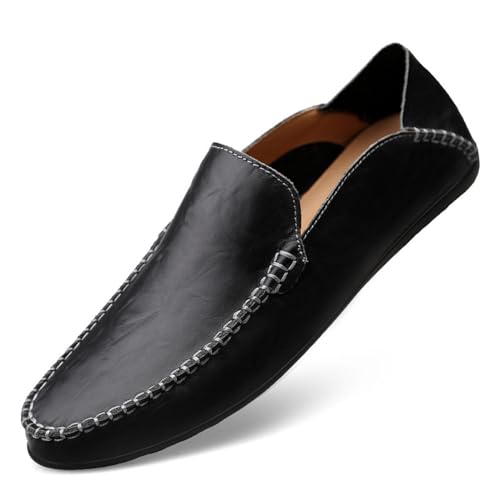 WELRUNG Herren Casual Echtleder Slip On Soft Driving Walking Schuhe Penny Loafer Flats Schuhe, Schwarz, 41.5 EU von WELRUNG