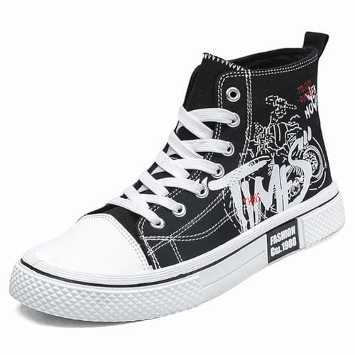 WELRUNG Herren Skate Leichte Low Top Canvas Sneakers Atmungsaktive Flache Wanderschuhe, Schwarz, 43 EU von WELRUNG