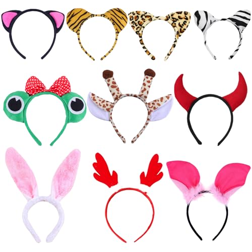 WENAUANG 10 Stück Tier Ohren Haarreif Set, Kinder Fasching Haarreif, Party Tier Verkleidung Haarreifen, Lustige Hüte Kopfbedeckung Fotobox Accessoires für Karneval Geburtstag Halloween Themenparty von WENAUANG