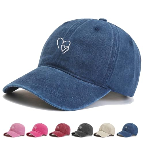 WENAUANG Retro Damen Baseball Cap Baumwolle, Mit Liebe Stickerei, Basecap Im Washed-Distressed-Look, Schatten Spenden Cap, Geeignet für Outdoor-Sportarten, für Herren und Damen von WENAUANG