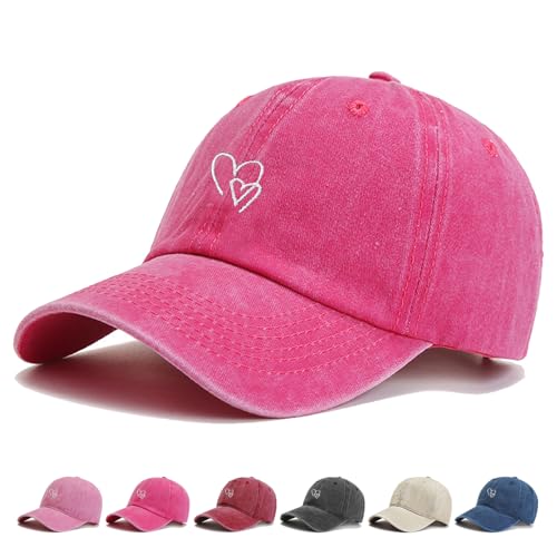 WENAUANG Retro Damen Baseball Cap Baumwolle, Mit Liebe Stickerei, Basecap Im Washed-Distressed-Look, Schatten Spenden Cap, Geeignet für Outdoor-Sportarten, für Herren und Damen von WENAUANG