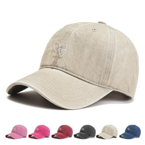 WENAUANG Retro Damen Baseball Cap Baumwolle, Mit Liebe Stickerei, Basecap Im Washed-Distressed-Look, Schatten Spenden Cap, Geeignet für Outdoor-Sportarten, für Herren und Damen von WENAUANG