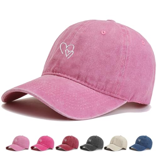 WENAUANG Retro Damen Baseball Cap Baumwolle, Mit Liebe Stickerei, Basecap Im Washed-Distressed-Look, Schatten Spenden Cap, Geeignet für Outdoor-Sportarten, für Herren und Damen von WENAUANG