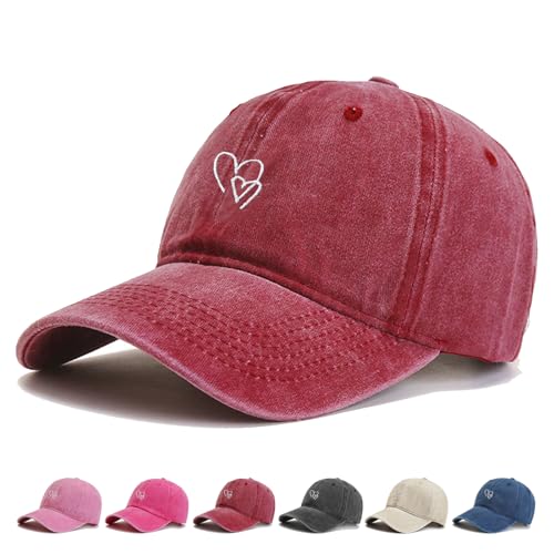 WENAUANG Retro Damen Baseball Cap Baumwolle, Mit Liebe Stickerei, Basecap Im Washed-Distressed-Look, Schatten Spenden Cap, Geeignet für Outdoor-Sportarten, für Herren und Damen von WENAUANG