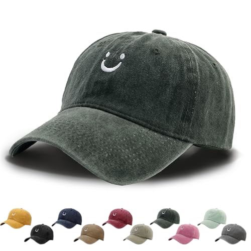 WENAUANG Retro Damen Baseball Cap Baumwolle, Mit Smiley-Stickerei, Basecap Im Washed-Distressed-Look, Schatten Spenden Cap, Geeignet für Outdoor-Sportarten, für Herren und Damen von WENAUANG