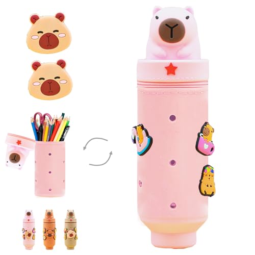 WENAUANG ermäppchen aus Weichem Silikon, 2-in-1 Mäppchen, Federtasche aus weichem Silikon für Stifte, Federmappe und Stiftehalter, Mäppchen Tiere, Schlampermäppchen (Rosa) von WENAUANG