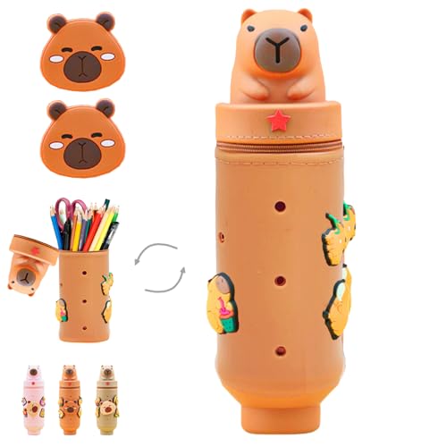 WENAUANG ermäppchen aus Weichem Silikon, 2-in-1 Mäppchen, Federtasche aus weichem Silikon für Stifte, Federmappe und Stiftehalter, Mäppchen Tiere, Schlampermäppchen (braun) von WENAUANG