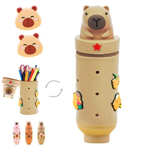 WENAUANG ermäppchen aus Weichem Silikon, 2-in-1 Mäppchen, Federtasche aus weichem Silikon für Stifte, Federmappe und Stiftehalter, Mäppchen Tiere, Schlampermäppchen (grau) von WENAUANG