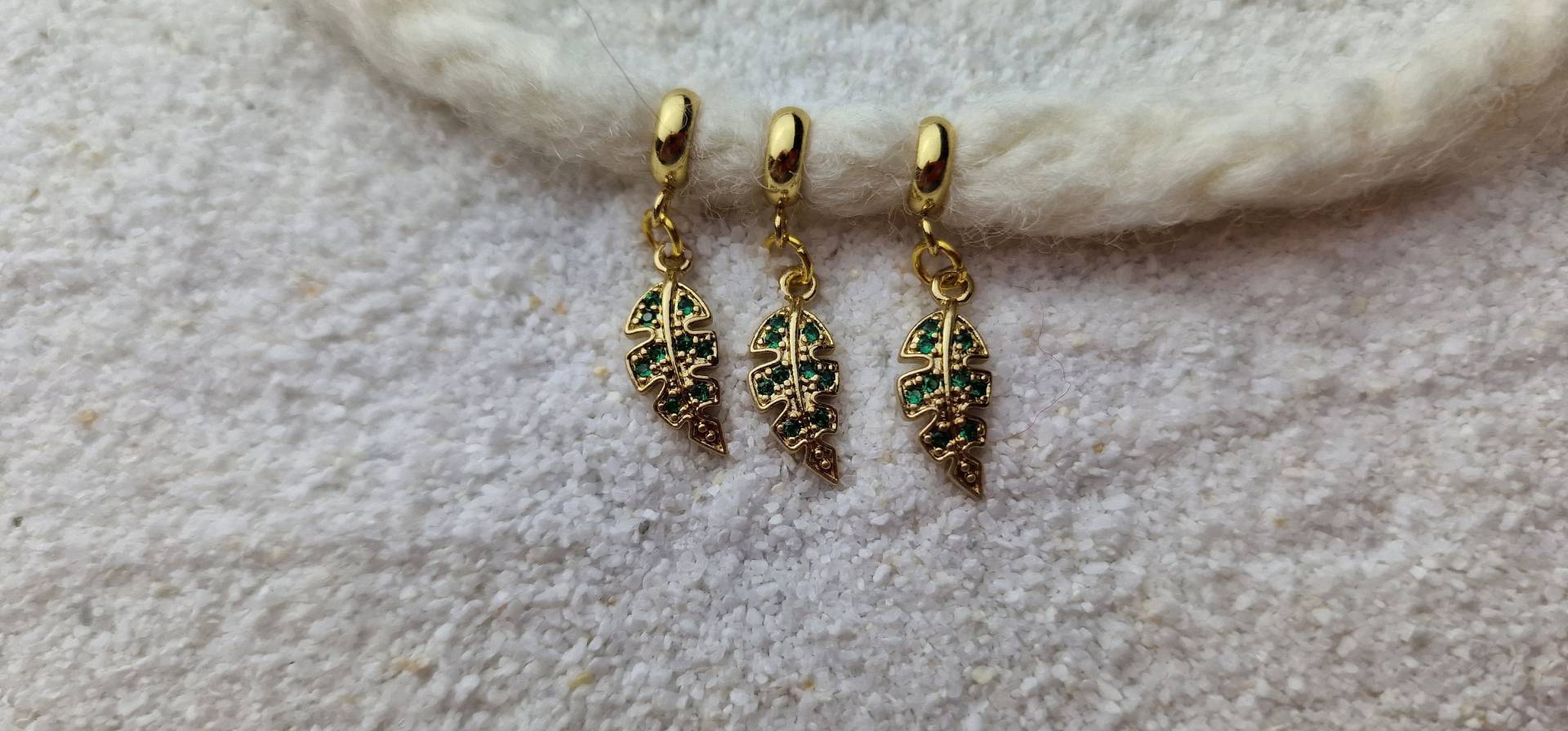 Rhinestone Ivy Metall Dreadschmuck/Dread Perle Flecht Dreadring Mit Blättchen Anhänger, Einzeln Oder Als Set 3 Stück von WENDIGOberlin