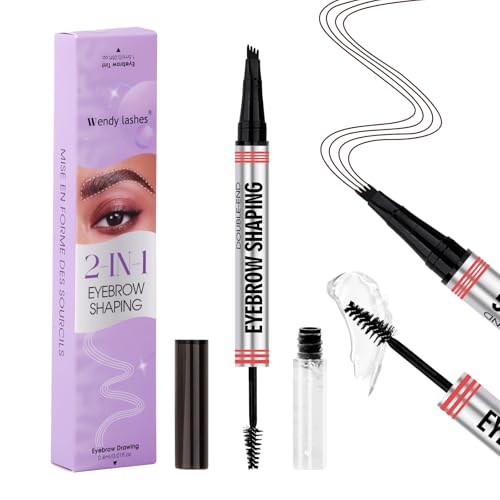 2-in-1 Dunkelbraun Augenbrauenstift Mit Augenbrauengel,Wasserfester Eyebrow Pencil Mit 4 Microblading Gabelspitze,Klares Augenbrauen Gel Für Lang Anhaltende Augenbrauenkontur(eyebrow pen-03SZ-ST) von WENDY LASHES