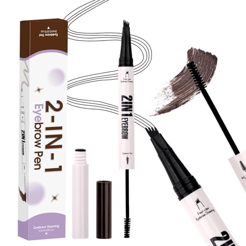 2-in-1 Dunkelbrauner Augenbrauenstift Mit Augenbrauenpuder,Wischfester Microblading-Augenbrauenstift Und Augenbrauengel Mit 4-Facher Gabelspitze(eye brow dye-03SZ-ST) von WENDY LASHES