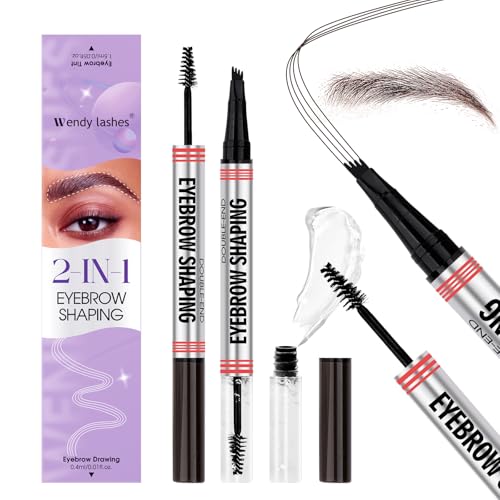 Augenbrauenstift Mit Augenbrauengel 2-in-1,Dunkelbraun Wasserfester Eyebrow Pencil Mit 4 Microblading Gabelspitze,Klares Augenbrauen Gel Für Lang Anhaltende Augenbrauenkontur(ST-eyebrow pen-03SZ) von WENDY LASHES