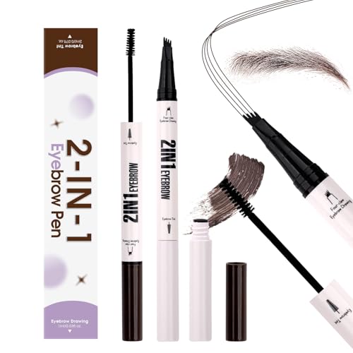 Augenbrauenstift Mit Augenbrauenpuder,2-in-1 Dunkelbrauner Microblading-Augenbrauenstift Und Augenbrauengel Wischfester Mit 4-Facher Gabelspitze(ST-eye brow dye-03SZ) von WENDY LASHES