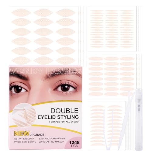 Augenlid Stripes Unsichtbar 4 Typen 1248PCS,Dschlupflider Stripes Unsichtbar Kit Mit Y-Förmiger Gabel & Clip,Unsichtbare Wasserfeste Augenaufkleber Für Monolid Und Wimpernverlängerungen(LS-1248P) von WENDY LASHES