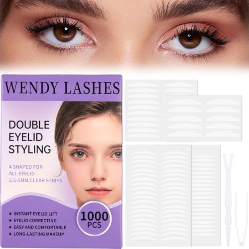 Schlupflider Stripes Unsichtbar 4 Typen 1000PCS,Double-Sided Eyelid Tapes Kit mit Y-förmiger Gabel & Clip,unsichtbare wasserfeste Augenaufkleber für Monolid und Wimpernverlängerungen(GM-1000P) von WENDY LASHES