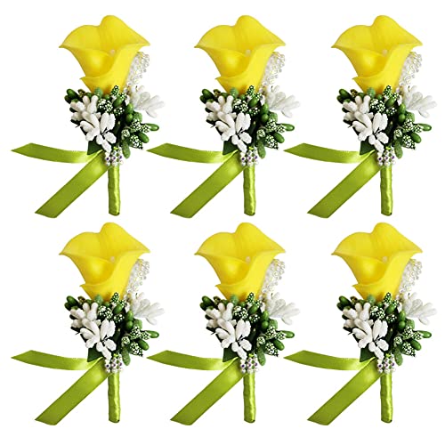 Handgelenk-Blume, 6 Stück, for Hochzeit, Boutonniere-Blume, Blumen-Anstecknadel, Boutonniere-Corsage-Zubehör, Mädchen, Männer, künstliche Rose, Corsage for Braut und Bräutigam (Size : Bordeaux) von WENFEN