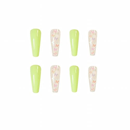 Maniküre-Patch mit französischer Spitze, grün, polarisiert, hellgrüner Schmetterling, Maniküre-Patch, abnehmbar, 1 ml Kleber auf den Nägeln for Frauen (Grün-D, Einheitsgröße) (Color : Green D) von WENFEN