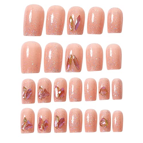 Tragendes Maniküre-Patch, klare Nägel, NailArt mit Diamantkristall, tragendes Nagel-Maniküre-Stück, fertiges Produkt, kurze Nagelspitzen (E-Pink, Einheitsgröße) (Color : E Pink) von WENFEN