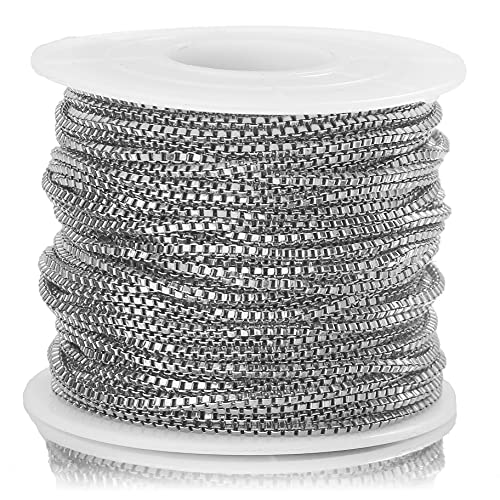 WENFEN Edelstahlkette, 2 Meter, 1,5 mm Breite, Edelstahl, goldfarben, quadratische Box-Kette for Damen, Halskette, DIY, handgefertigter Schmuck (Farbe: Stahl) (Color : Steel) von WENFEN