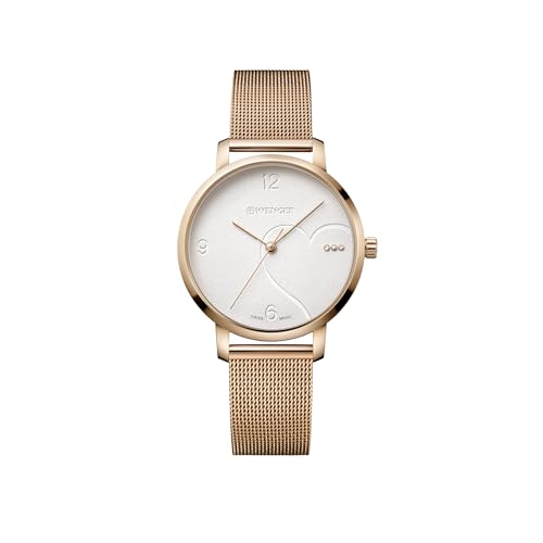 WENGER Damen Armbanduhr Metropolitan Donnissima Ø 38 mm, Analog Quarz, Wasserdicht bis 100 m, Mesh-Armband, Silberweiß/Rose-Gold, 01.1731.112 von WENGER
