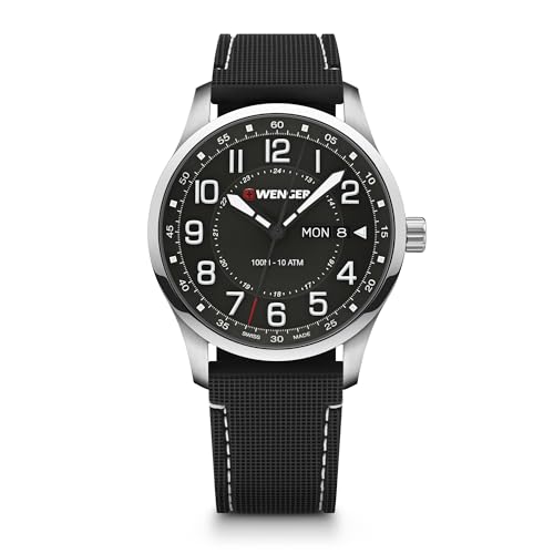 WENGER Herren Armbanduhr Attitude Ø 42mm, Swiss Made, Analog Quarz, Wasserdicht bis 100m, Silikon-Armband, Schwarz, 01.1541.127 von WENGER