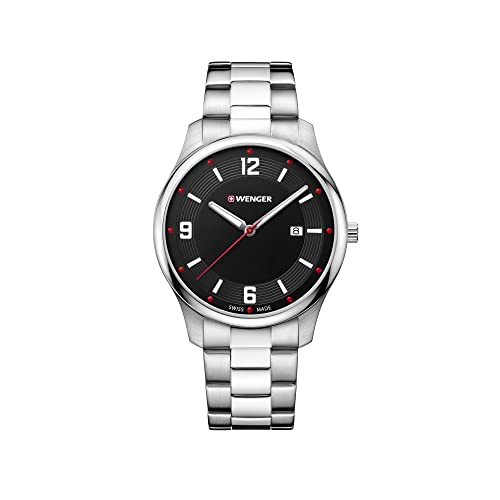 WENGER Herren Armbanduhr City Active Ø 43mm, Swiss Made, Analog Quarz, Wasserdicht bis 30m, Edelstahl-Armband, Schwarz/Silber, 01.1441.110 WENGER Herren Armbanduhr City Active Ø 43mm, Swiss Made, Analog Quarz, Wasserdicht bis 30m, Edelstahl-Armband, Schwarz/Silber, 01.1441.110 von WENGER