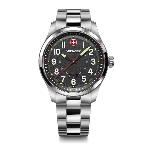 WENGER Herren Armbanduhr Terragraph, Ø 43 mm, Swiss Made, Analog Quarz, Wasserdicht bis 100 m, Edelstahl-Armband, Schwarz/Silber, 01.0541.122 WENGER Herren Armbanduhr Terragraph, Ø 43 mm, Swiss Made, Analog Quarz, Wasserdicht bis 100 m, Edelstahl-Armband, Schwarz/Silber, 01.0541.122 von WENGER